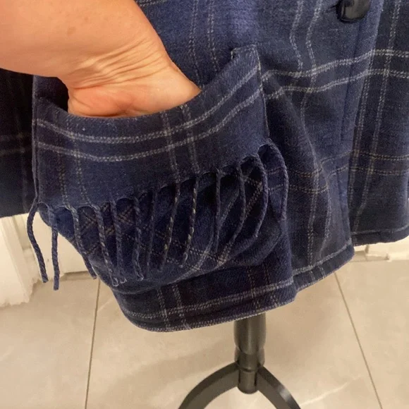 Collections Internationale Fringed women’s Blue Plaid Blazer/Jacket Size Large - Picture 4 of 17
